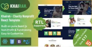 Khairah - Charity Nonprofit React+HTML Template Free Download
